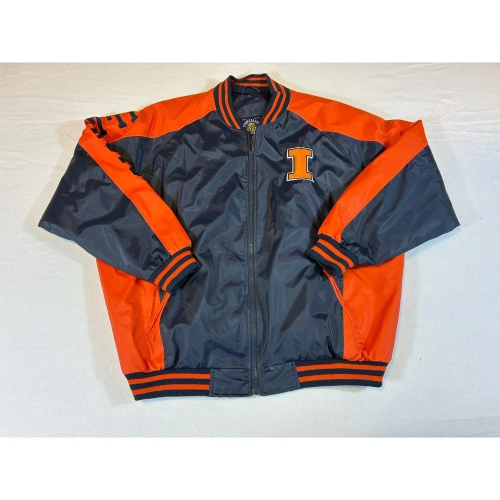 Vintage Steve & Barrys University of Illinois Jacket XXL Blue Orange Bomber